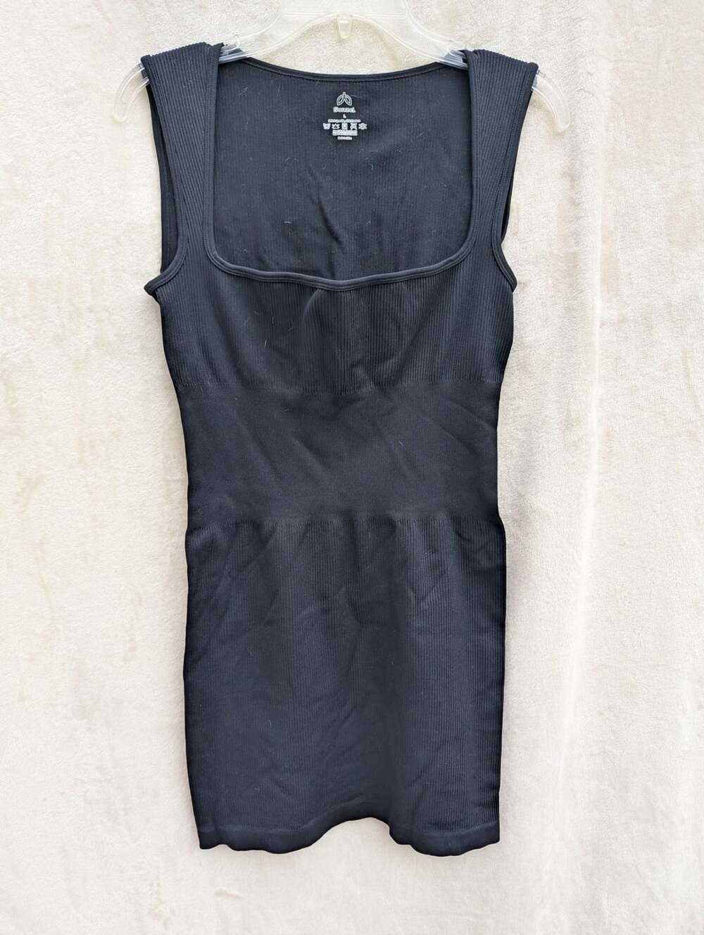 Sunzel Ribbed Square Neck Bodycon Tank Mini Dress Black Size L